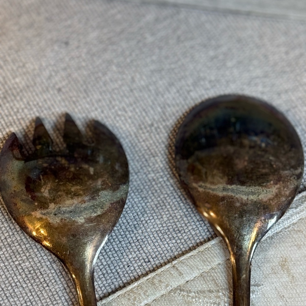 Large 9" Silver Plated Italy Salad Serving Set - Elegant Hostess Gift - Vintage - Picture 5 of 9